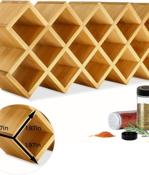 Bamboo Criss Cross Spice Rack Organizer for Cabinet, Wood Seasoning Rack Spice Holder, 18-Jar Spice Rack Tower Spice Storage for Kitchen Countertop Drawer-Jars Not Included