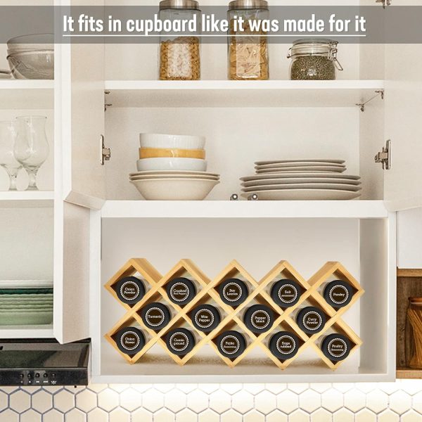 Bamboo Criss Cross Spice Rack Organizer for Cabinet, Wood Seasoning Rack Spice Holder, 18-Jar Spice Rack Tower Spice Storage for Kitchen Countertop Drawer-Jars Not Included - Image 6