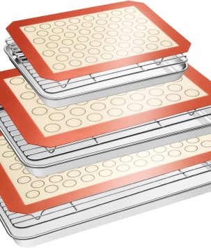 EWFEN Baking Set: Stainless Steel Sheet Pan with Cooling Rack & Silicone Mat Set, Multi-Size (3 Sheets + 3 Racks + 3 Mats), Warp Resistant & Heavy Duty, Easy Clean