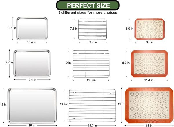 EWFEN Baking Set: Stainless Steel Sheet Pan with Cooling Rack & Silicone Mat Set, Multi-Size (3 Sheets + 3 Racks + 3 Mats), Warp Resistant & Heavy Duty, Easy Clean - Image 2