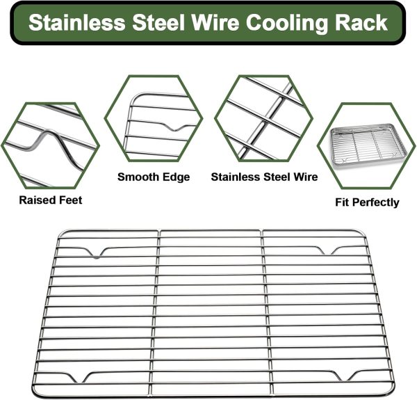 EWFEN Baking Set: Stainless Steel Sheet Pan with Cooling Rack & Silicone Mat Set, Multi-Size (3 Sheets + 3 Racks + 3 Mats), Warp Resistant & Heavy Duty, Easy Clean - Image 4