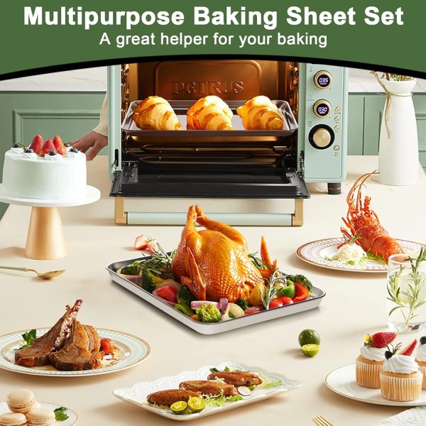 EWFEN Baking Set: Stainless Steel Sheet Pan with Cooling Rack & Silicone Mat Set, Multi-Size (3 Sheets + 3 Racks + 3 Mats), Warp Resistant & Heavy Duty, Easy Clean - Image 6