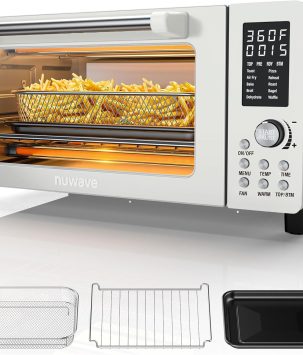 Nuwave Bravo Pro Convection Air Fryer Toaster Oven Combo, 2025 New and Improved, 10-in-1, 50°-450°F Temp Controls, Quick & Even Crisp Technology, 21Qt Capacity, Cozy Blue, PFAS Free