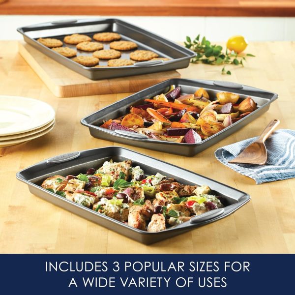 Rachael Ray Nonstick Bakeware Set with Grips, Nonstick Cookie Sheets / Baking Sheets - 3 Piece, Gray with Sea Salt Gray Grips - Image 8