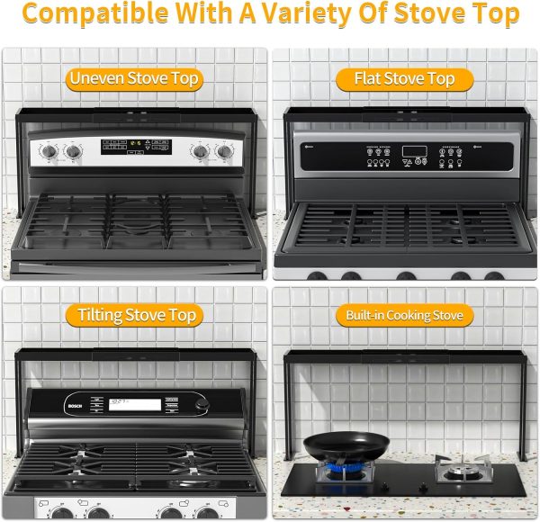 Spice Rack Shelf for Kitchen Stove, Adjustable 27 to 33 Inch Spice Rack Organizer, 4 Level Adjustable Height Stove Top Shelf for Kitchen, Over the Stove Shelf for Countertop, Black - Image 2