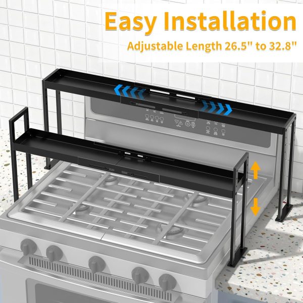 Spice Rack Shelf for Kitchen Stove, Adjustable 27 to 33 Inch Spice Rack Organizer, 4 Level Adjustable Height Stove Top Shelf for Kitchen, Over the Stove Shelf for Countertop, Black - Image 4