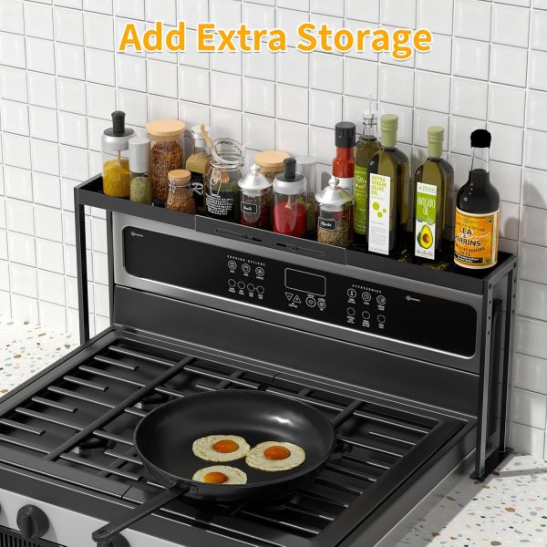 Spice Rack Shelf for Kitchen Stove, Adjustable 27 to 33 Inch Spice Rack Organizer, 4 Level Adjustable Height Stove Top Shelf for Kitchen, Over the Stove Shelf for Countertop, Black - Image 5